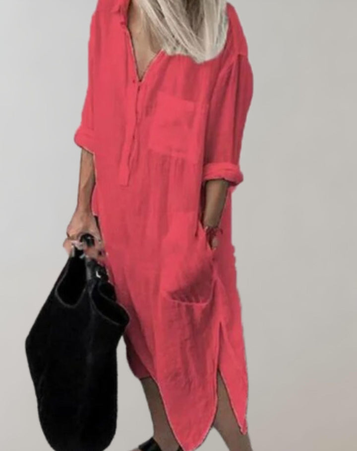 Amaya - Loose Long Dress with Long Sleeves and Side Pockets