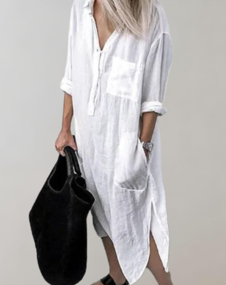 Amaya - Loose Long Dress with Long Sleeves and Side Pockets